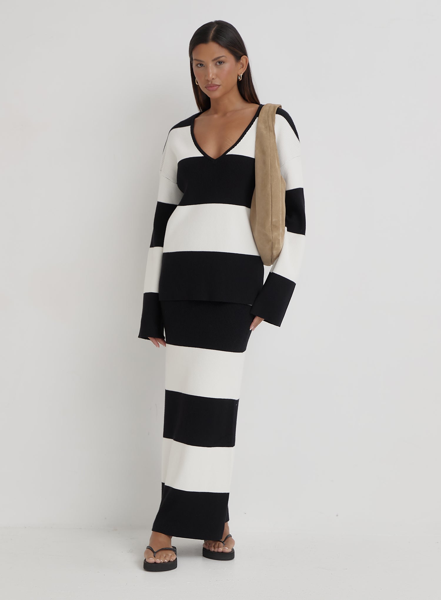 Black And Cream Stripe Knitted Jumper